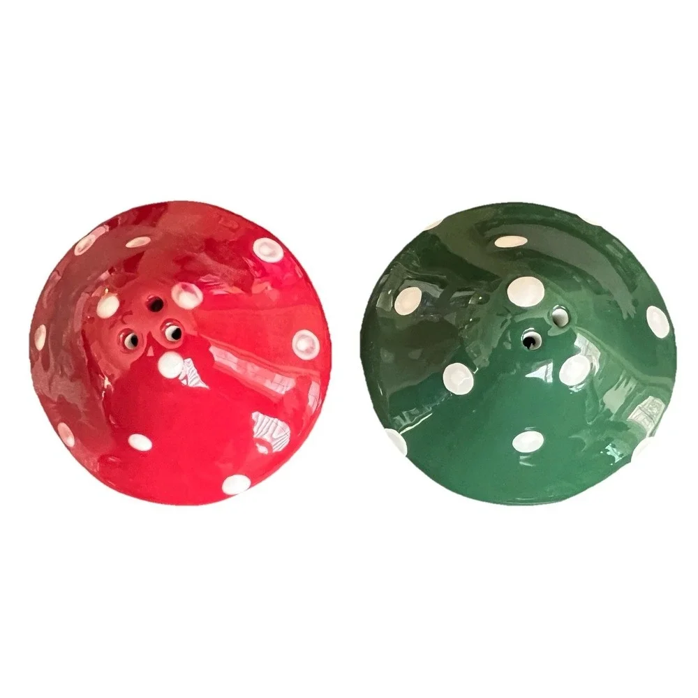 Ceramic Mushroom Salt & Pepper Shaker Set Pink & Green Polka Dot 2.75